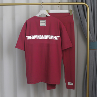 TGM 夏季新款宽松休闲运动印花短袖T恤+打底裤女士休闲套装