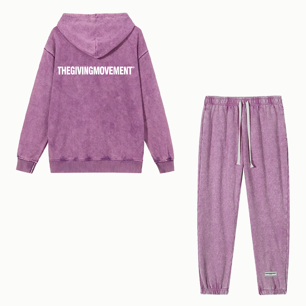 TGM 370克复古做旧套头连帽衫+卫裤两件套 简约时尚休闲情侣装