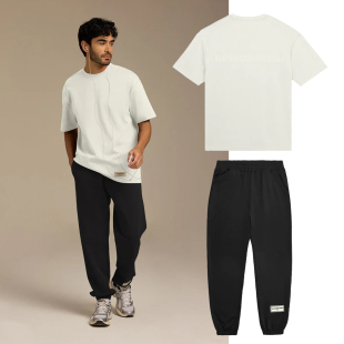 男宽松休闲两件套夏季 套装 T恤运动裤 TGM极简风短袖