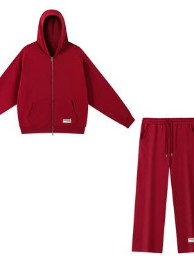 TGM 420克重磅宽松休闲棉质拉链连帽卫衣+舒适卫裤两件套情侣街头