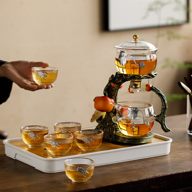 防烫磁吸柿子银饰玻璃全半自动茶具套装家用会客懒人功夫泡茶神器