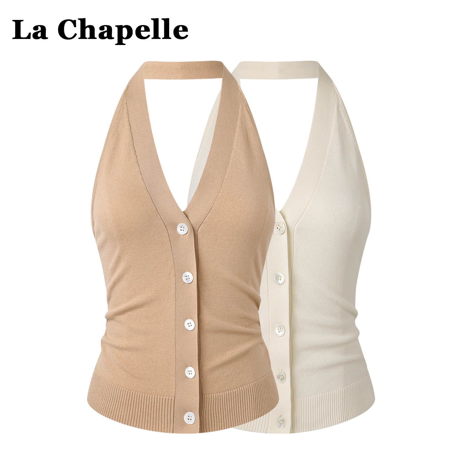 拉夏贝尔高级感V领挂脖背心吊带