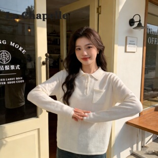 拉夏贝尔韩系莱赛尔天丝亚麻高级感外穿翻领打底衫女秋冬内搭上衣