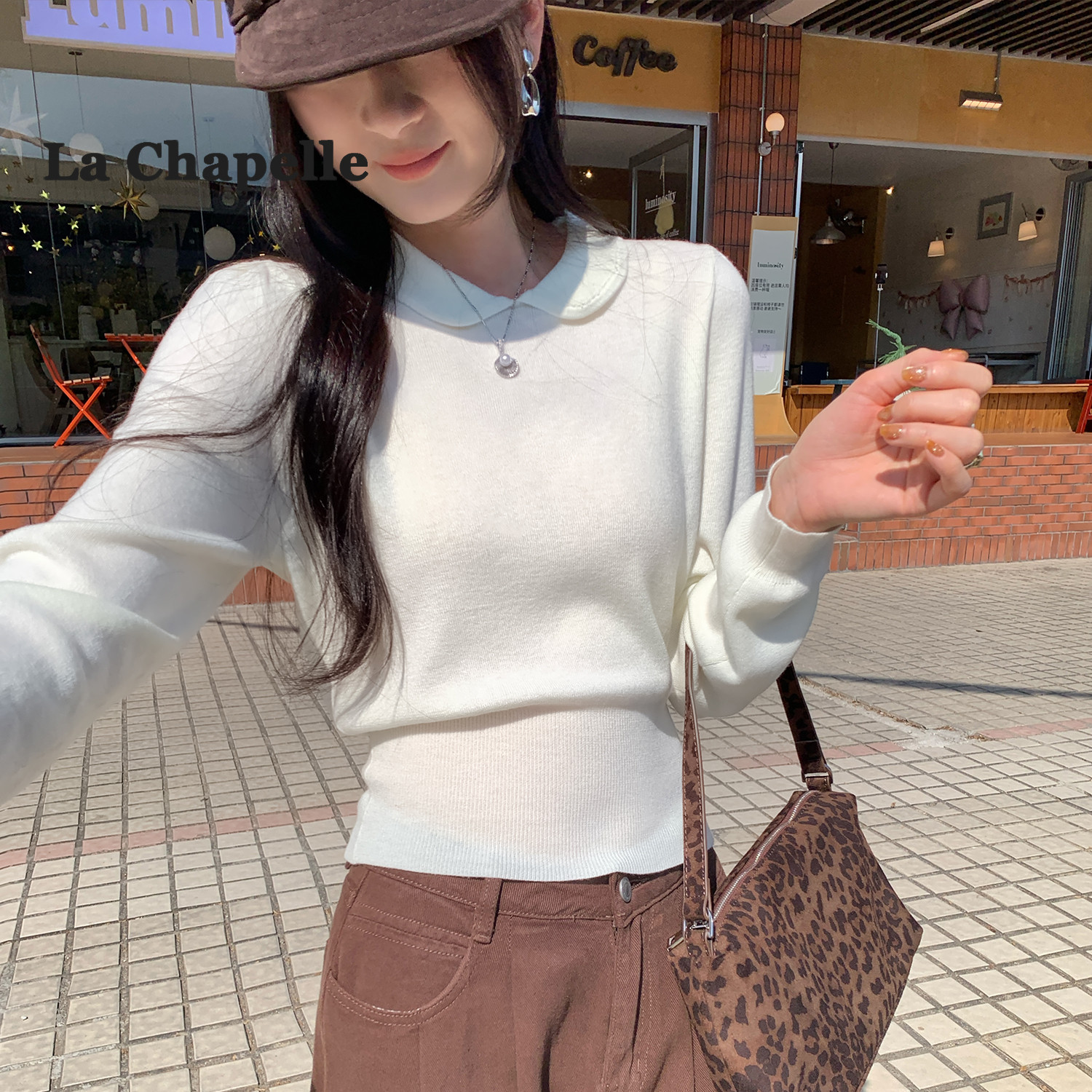 拉夏贝尔韩系内搭打底针织衫上衣