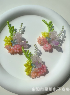 ins田野风手工串珠花朵成品邻家女个性胸针耳饰贴片装饰配件材料
