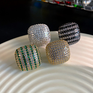 耳饰 欧美轻奢氧化锆zirconia几何耳环超闪微镶锆石方形耳钉时尚