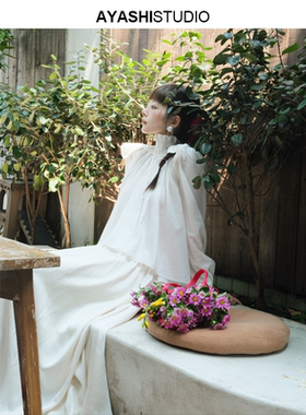 AYASHI【弥绡】原创日本进口天丝超细旦罩衫摆尾捏褶高领仙女衬衫