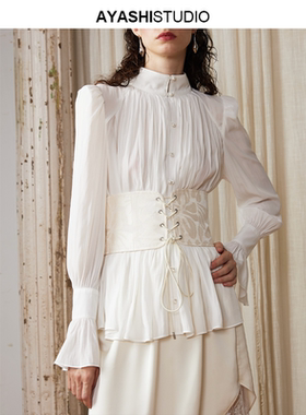 AYASHI【息羽】日本进口法式复古油画提花短款系带收腰腰封胸衣