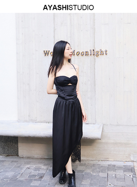 AYASHI【鮫 · 絡】进口丝光缎蕾丝拼接原创设计鱼骨系带镂空胸衣