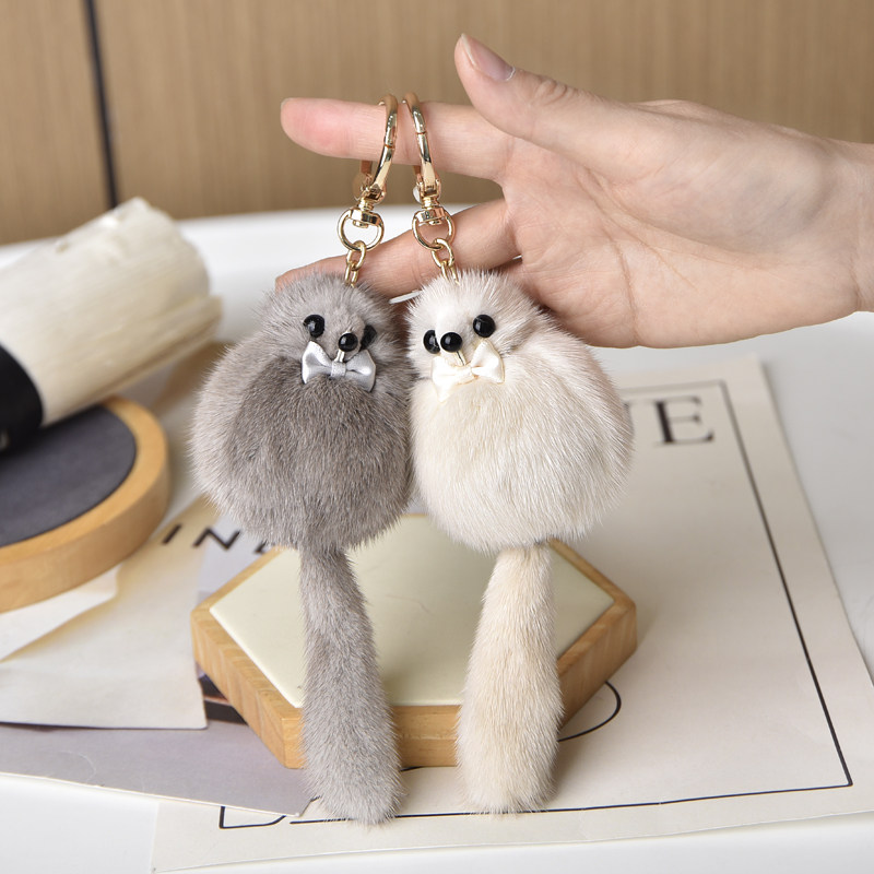 水貂毛小狐狸皮草女真毛包包挂件吊坠毛绒汽车钥匙扣尾巴手机饰品