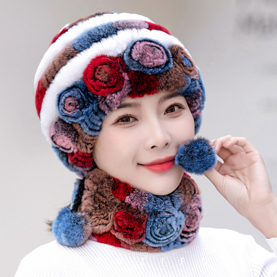 编织帽甜美女秋冬花朵皮草帽子