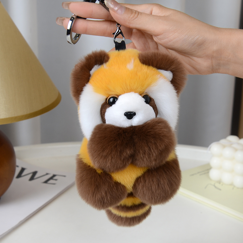 可爱浣熊玩偶真獭兔毛小熊猫毛绒公仔挂件包包背包钥匙扣挂饰礼物