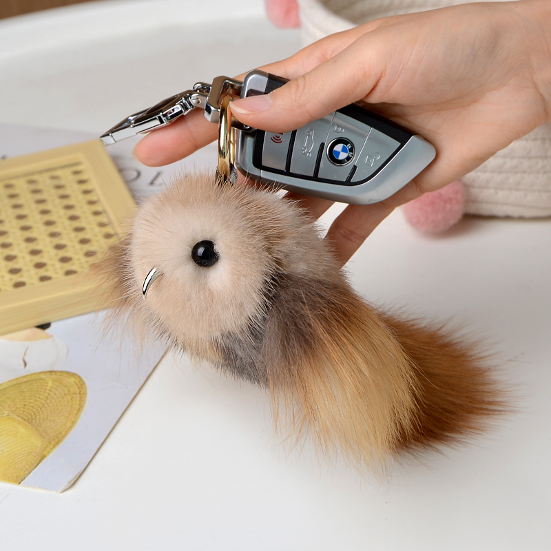水貂毛小鸟汽车钥匙扣挂件个性创意高档毛绒玩偶包包挂饰生日礼物