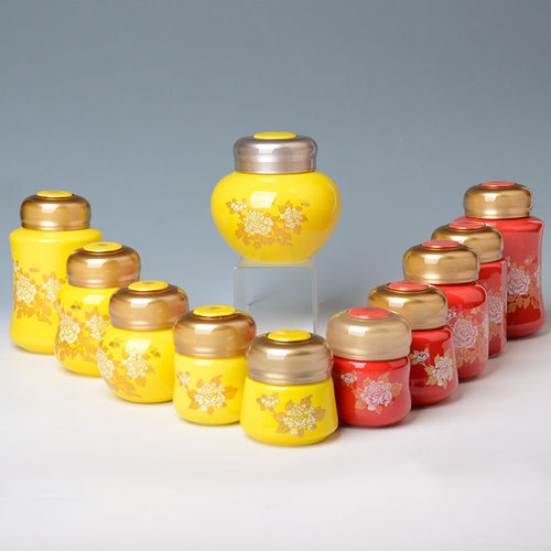 黄牡丹中式风食品级红瓷储物罐