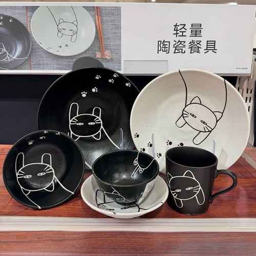 宜得利日本进口猫咪陶瓷米饭碗盘