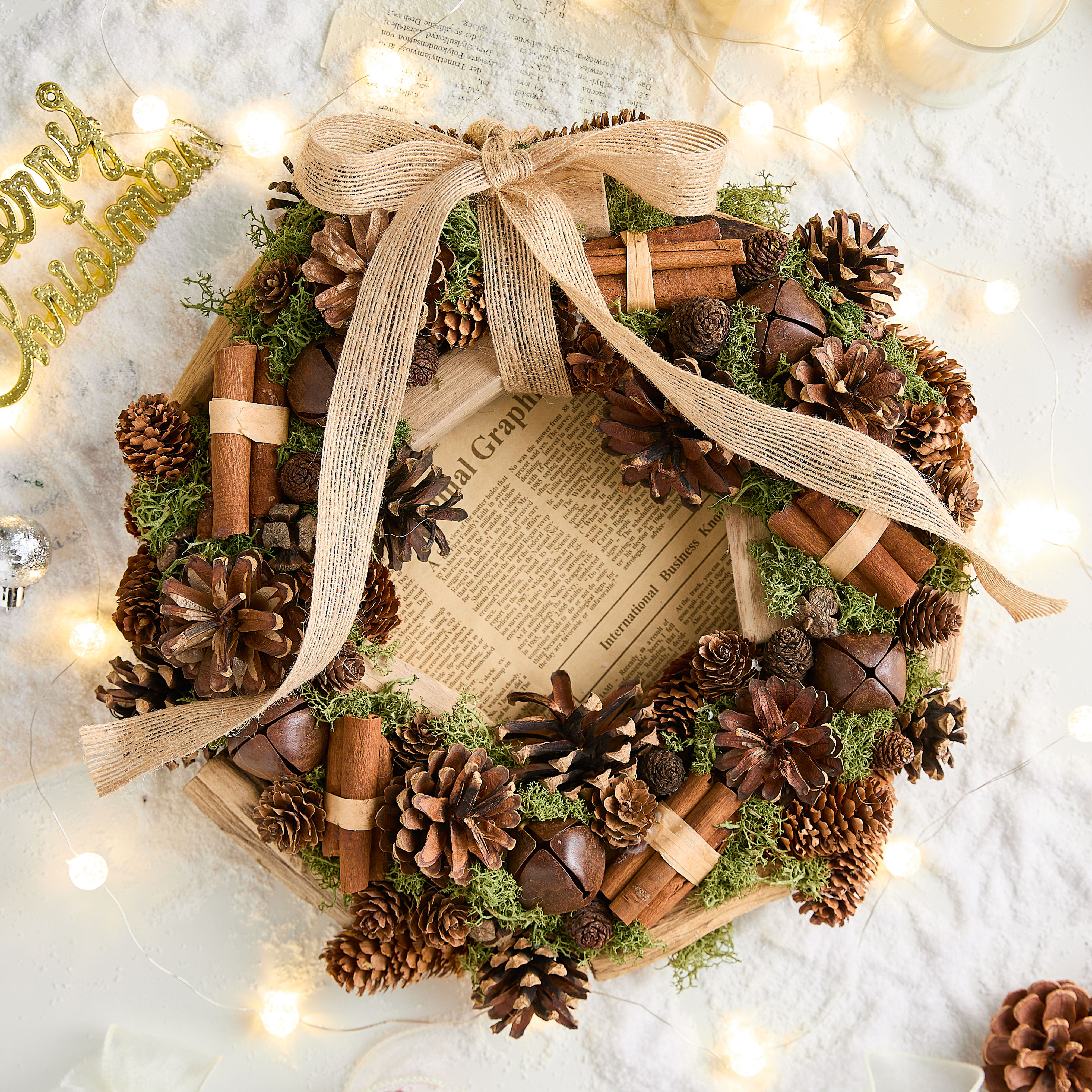 复古森系松果桂皮装饰花环门墙挂件MERRY CHRISTMAS氛围布置道具