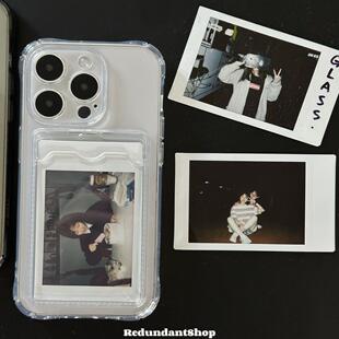 仅适用苹果拍立得手机壳17pro卡槽保护壳情侣闺蜜定制打印照片证件插卡透明精孔软壳16ins防摔