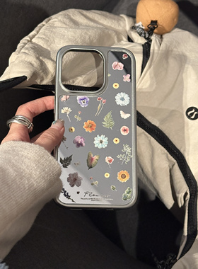 RS｜复古镜面花卉适用苹果17promax手机壳iphone16保护套大孔防摔电镀硬15韩国ins风少女小红书爆款