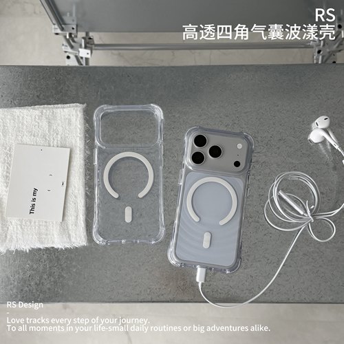 RS｜原创18加高高透四角气囊波漾壳适用苹果17promax磁吸手机壳iPhone16保护壳防摔大孔N52强磁清水壳夹照片