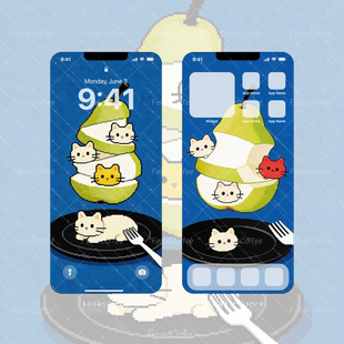 猫猫梨餐盘叉子切片马赛克原创高清手机平板头像壁纸 BI_0038 2张