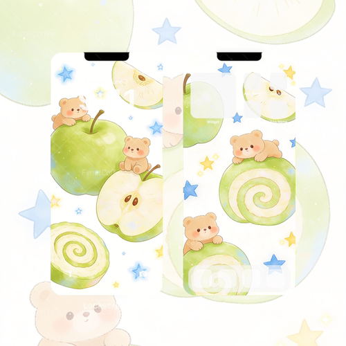 软萌小熊绿苹果星星切片蛋糕卷 原创高清手机头像壁纸2张 BI_0058