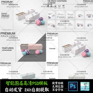 法式零食马克龙饼干下午茶甜点 VI智能贴图提案Mockup样机PSD模板