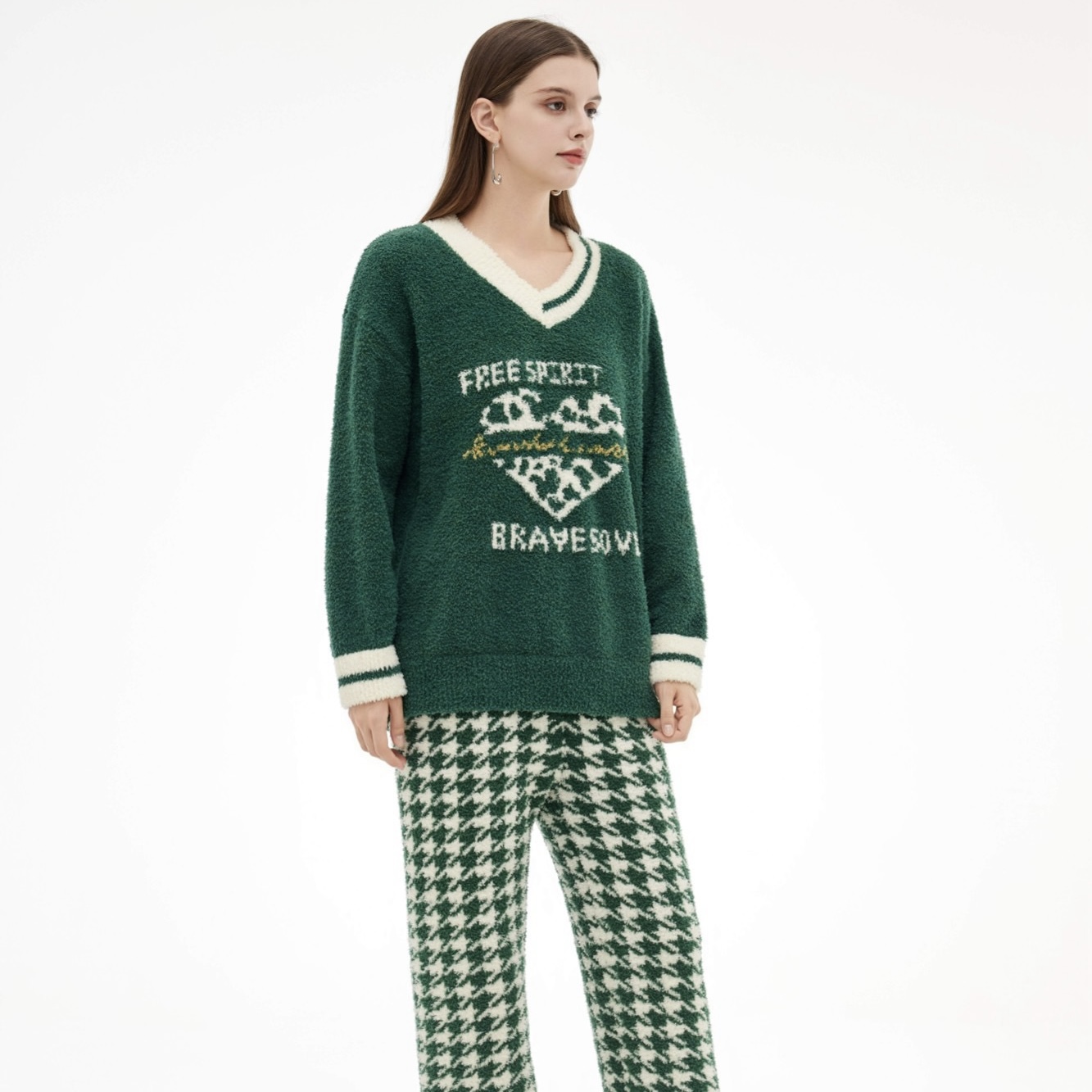 韩系少女字母针织半边绒睡衣