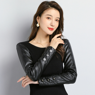 配皮草马甲的羽绒袖棉袖皮袖打底衫女冬内搭加绒加厚棉袖加厚小衫