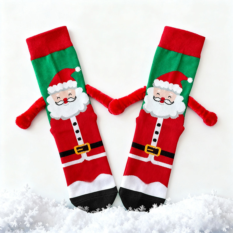 卡通圣诞袜子磁吸中筒袜