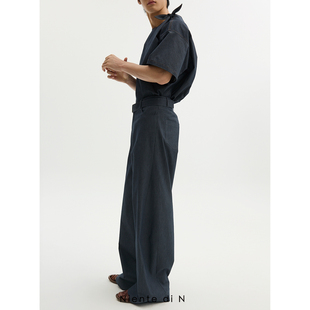 弧形棉质深牛仔蓝阔腿长裤 Niente