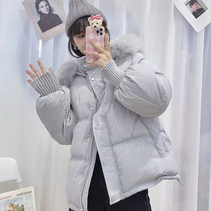 棉服女2024年新款冬季爆款小个子大毛领连帽加厚高级感羽绒服短款