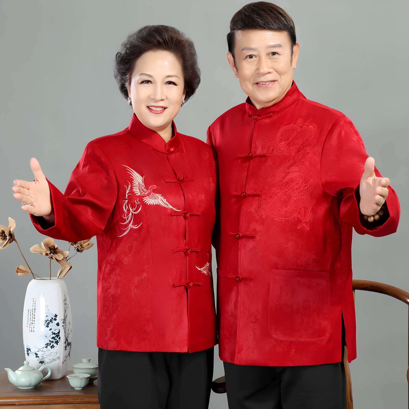 父母婚宴礼服唐装中老年情侣装爸爸妈妈老人过生日结婚喜公公婆婆