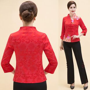 七分袖 上衣中式 改良旗袍时尚 新款 女士唐装 女夏装 妈妈装 汉服唐装