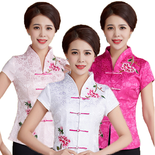 改良时尚 民族风夏装 礼服女士绣花上衣 潮流女士唐装 旗袍上衣短袖