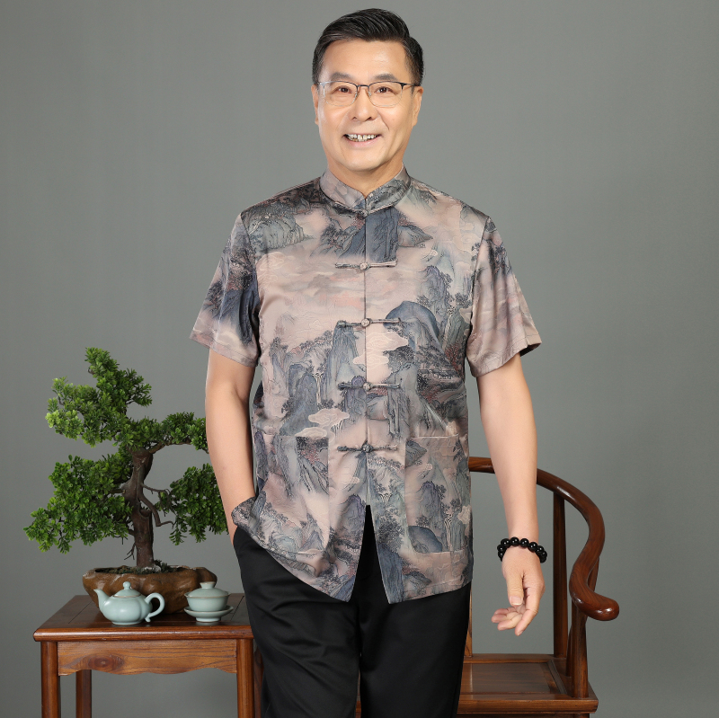 男士中年爸爸汗衫宽松薄款唐装