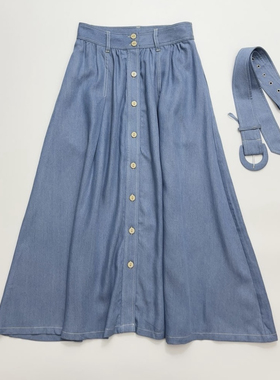 纽约独立主义～简约剪裁淡蓝色空气丹宁牛仔半裙