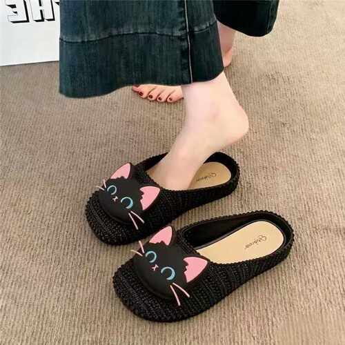 可爱猫咪包头温柔拖鞋编织女外2026夏季新款装饰脚蹬防滑穆勒