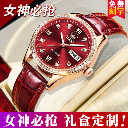 女士手表全自动纯机械表时尚表牌名轻奢瑞士防水夜光情人节送女友