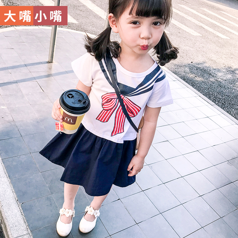 海軍風連衣裙兒童1-6夏季2018新款女寶寶裙子短袖公主裙夏裝小童