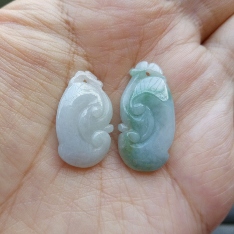 天然A 货翡翠吊坠如意福瓜竹子玉吊坠女款玉石花件 送项绳 两件