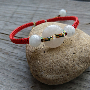 手工原创情侣手绳送宝宝手链 天然玉石翡翠平安扣转运珠五彩红绳