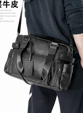 左森男士真皮单肩包头层牛皮男包软皮大容量斜挎包休闲电脑包通勤