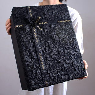 布艺黑色礼物盒子生日礼盒空盒高级感定制超大号包装盒男生礼品盒