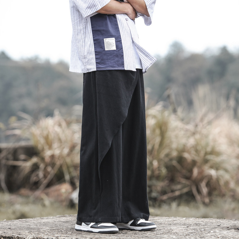 夏加肥加大码宽松阔腿裤汉服唐装麻料风休闲裤K150P75,男装休闲裤,电商B375