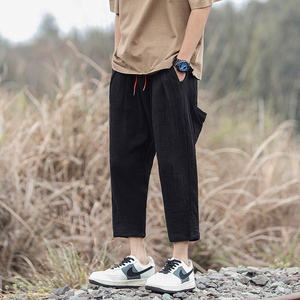 2025大码宽松复古棉麻汉服户外休闲裤风8分夏马裤 K63 P70图片