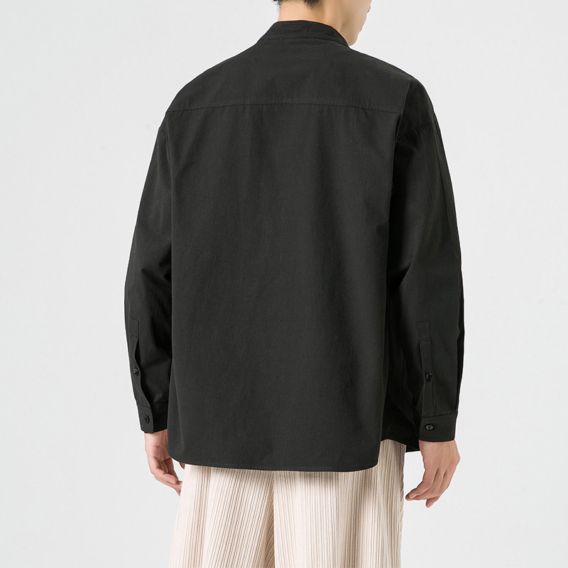 秋冬新中式纯棉立领礼服模特厚盘扣风长袖衬衫JK42P75,男装衬衫,电商B375