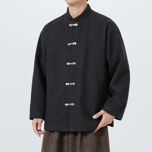 秋冬加大码厚款毛呢立领唐装日系呢料风夹克 JK80 P110图片