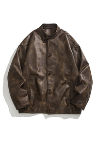 秋冬加大码皮夹克复古布扣唐装汉服平铺实物图皮衣 JK69 P125图片