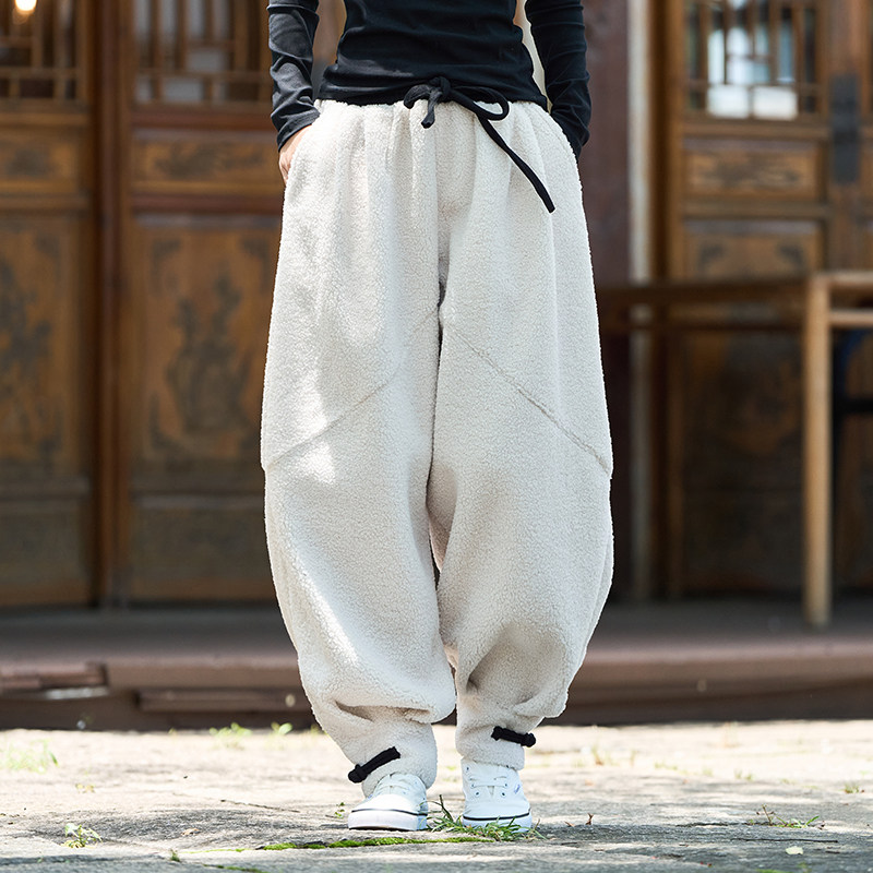 2025毛绒日系纯色加绒加厚汉服搭配布扣风休闲裤K210P80,男装民族服装,电商B375