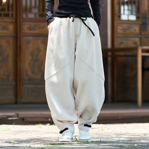2025毛绒日系纯色加绒加厚汉服搭配布扣风休闲裤 K210 P80图片